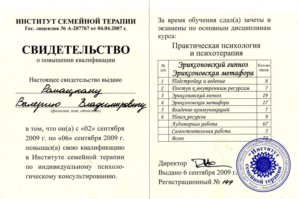 Дипломы и сертификаты доктора Ромацкого